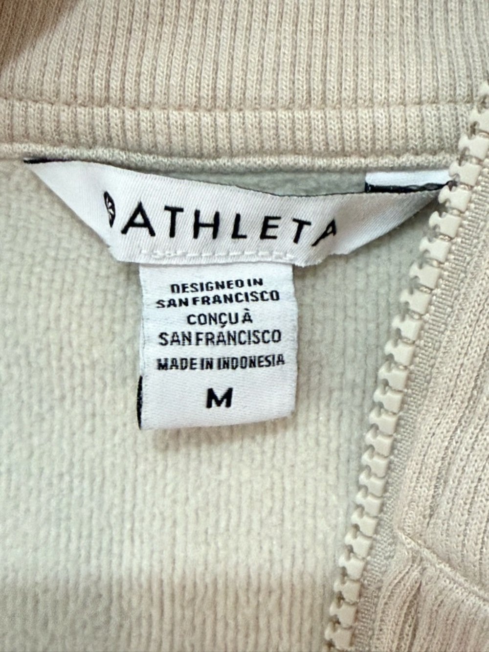 Athleta Beige Forever Fleece Quarter-Zip Pullover Seeatshirt - Picture 3 of 5